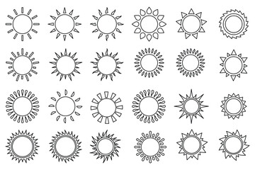 Sun icons set. Sunshine, sunlight, sunburst icon set. Sun simple icons collection.