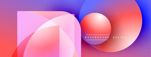 Abstract geometric shapes, vibrant colors blend. Gradient background creates modern visual effect. Design elements overlap, forming dynamic composition.