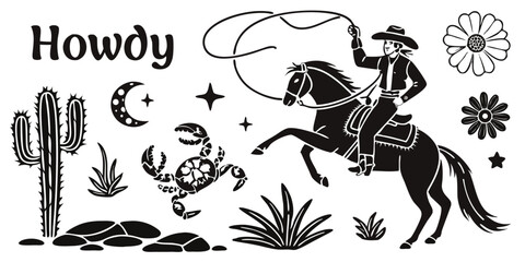 Cowboy and Desert Elements – Rustic Western Vector Clipart Pack