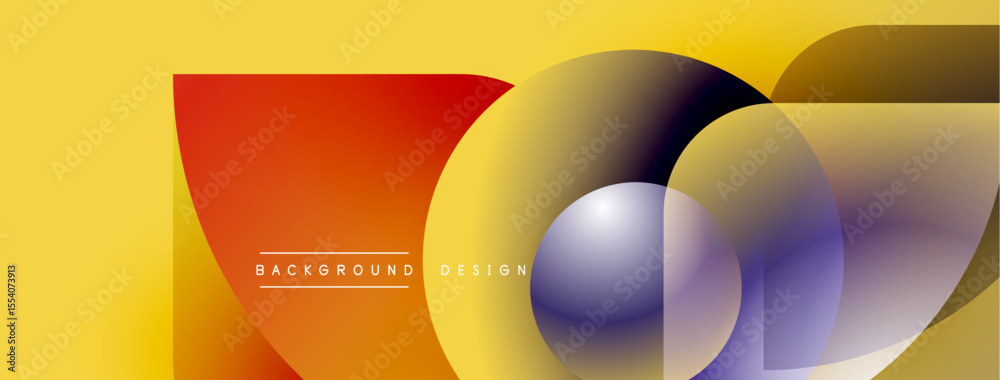 Poster abstract geometric shapes overlap. gradient colors blendyellows, oranges, purples. text reads backgr