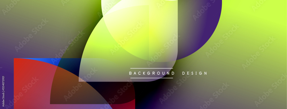 Poster abstract design features overlapping circles, vibrant colors, gradients. modern aesthetic suitable f