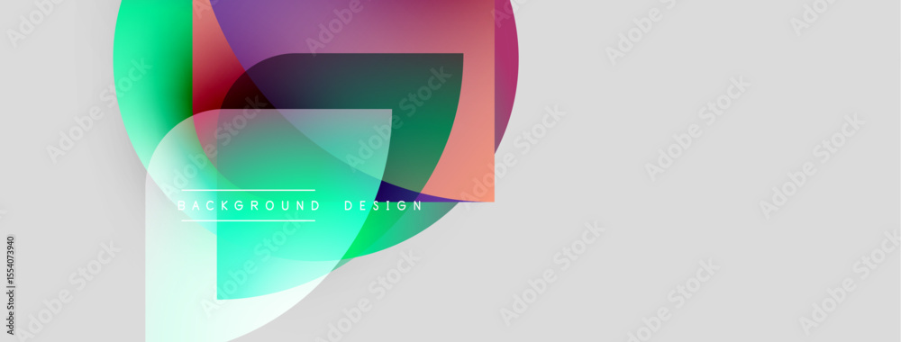 Poster Abstract shapes overlap, creating vibrant color gradients. Minimalist design with text elements for background use.