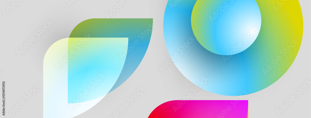 Poster abstract shapes overlap, creating vibrant color gradients. modern design suggests innovation, techno