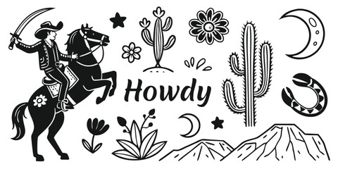 Cowboy and Desert Elements – Rustic Western Vector Clipart Pack