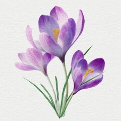 Naklejka premium Delicate watercolor painting of three purple crocuses