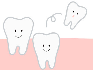 歯の生え変わり・抜歯：かわいいキャラクターのイラスト・主線あり