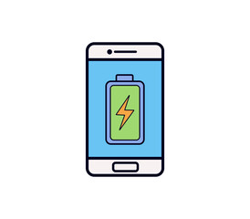 Mobile phone with battery and power bolt icon. Clean flat style, ideal for apps, UI, energy-saving, or charging themes.