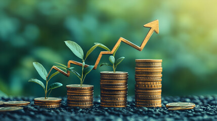 Financial Business Development Concept Featuring Upward Trending Graphs, Currency Symbols, and Corporate Imagery Illustrating Increasing Profit Growth and Economic Success 48841329 2