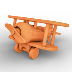 Rendered Wooden Airplane Toy Displayed on White Background. 3D Illustration. File with Clipping Path