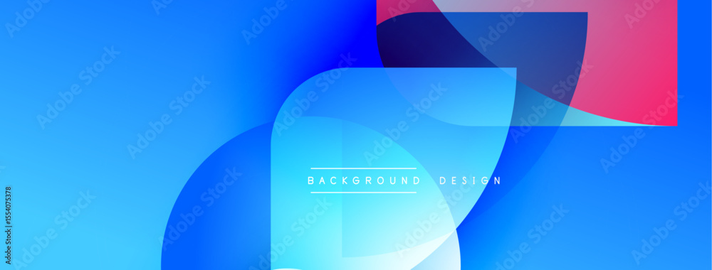 Poster Abstract blue background. Overlapping shapes create dynamic visual effect. Gradient colors, modern design elements present.