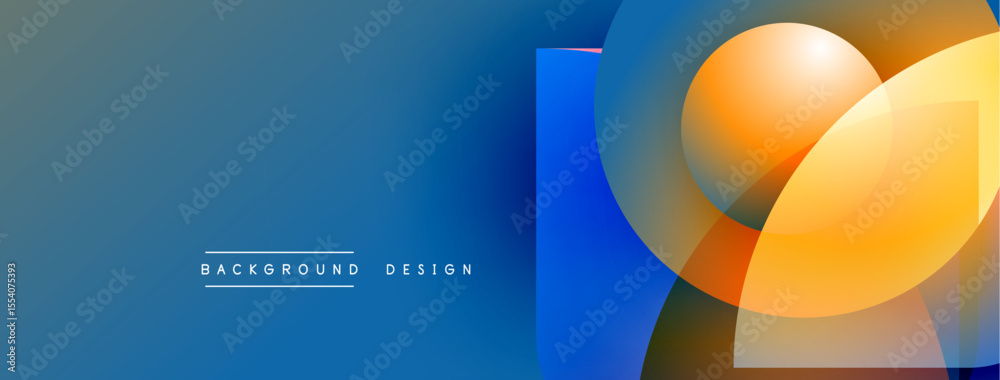 Poster Abstract background features vibrant blue gradient, overlapping orange circles, geometric shapes. Modern design elements create dynamic visual impact.