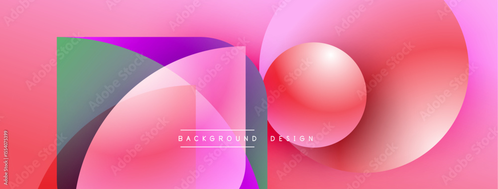 Poster Abstract fluid shapes, pinks, purples create dynamic background. Modern design elements overlap, forming vibrant composition.