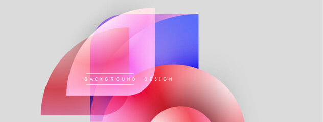 Abstract shapes overlap, creating vibrant gradient effect. Pink, blue hues dominate neutral background. Modern design element.