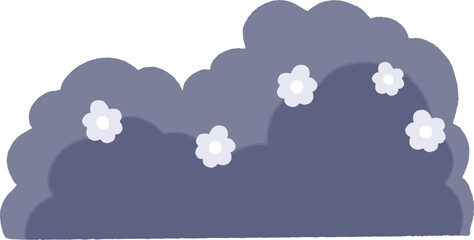 Cartoon of a purple bush with light purple flowers on it.