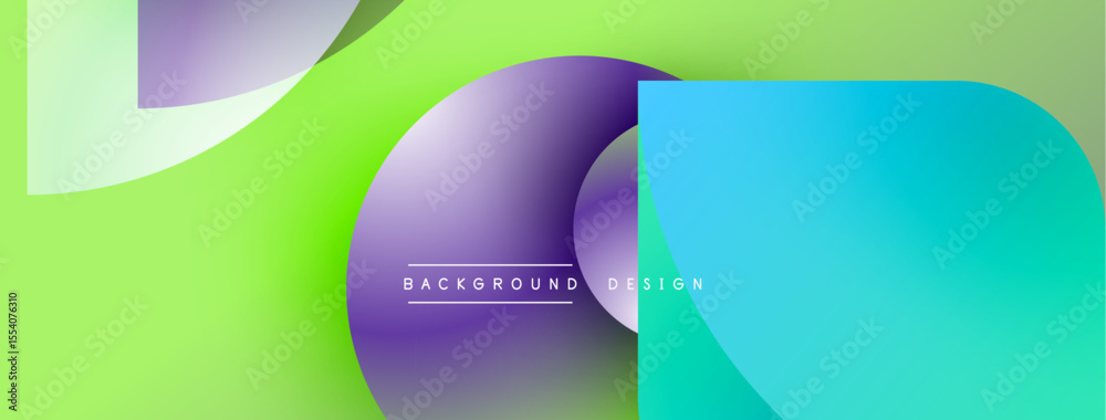 Poster abstract vibrant shapes overlap. green, purple, blue gradients create modern background design. smoo