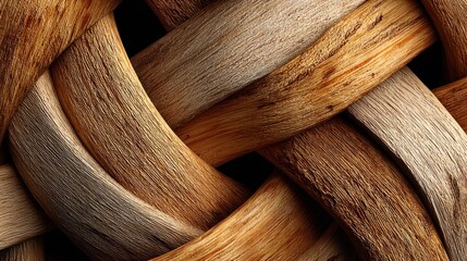 Abstract intertwined wooden planks creating a unique texture and pattern