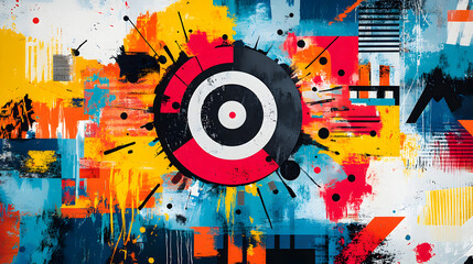 High-Contrast Art- Collage Featuring Circular Target Symbolizing Brand Positioning Strategies, Strategic Marketing Approaches, and Business Growth Concepts with Dynamic Visual Elements 45923666 2