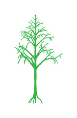 A simplified green illustration of a tree with branches and roots, isolated on white.