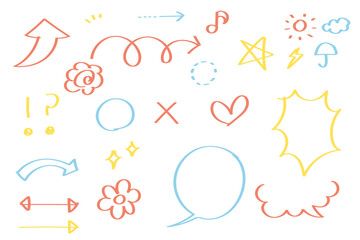 マーカーで書いた風の手描き飾りセット_カラフル