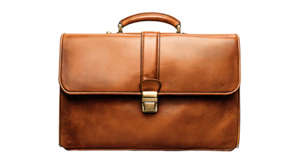 a brown briefcase with a handle on a white background
