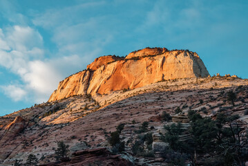 Sunlit Cliffs and Canyon Vista on Canyon Overlook Trail, Zion National Park, Utah