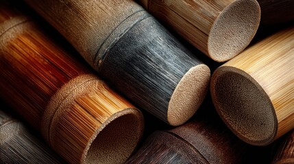 Organic Bamboo Sections, Texture, Color Variations, and Natural Patterns