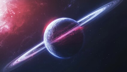 Cosmic ringed planet in vibrant nebula (1)