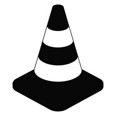 Black and White Traffic Cone Icon Illustration