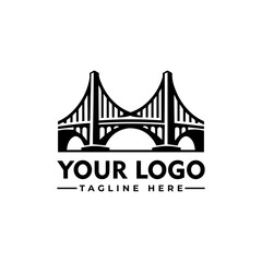 Black and white logo design featuring a stylized suspension bridge with text below.