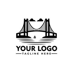 Black and white logo design featuring a stylized suspension bridge with text below.