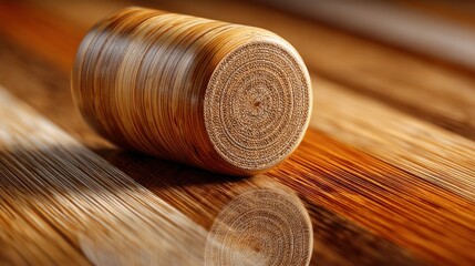 Abstract wooden roll reflected on smooth surface, rustic charm design element