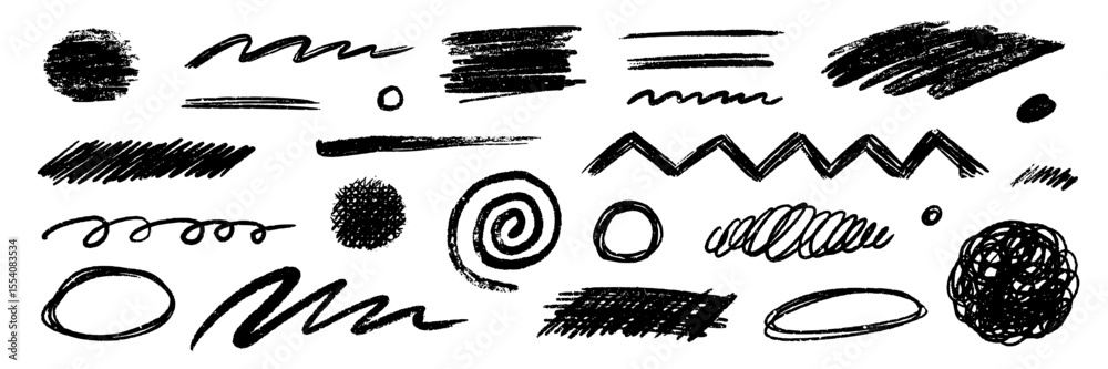 Poster pencil brush crayon marker chalk texture line stroke element set. hand drawn crayon pencil brush str