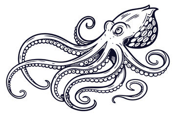 Vintage Octopus Etching – Scratchboard Marine Life Illustration