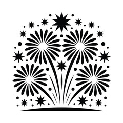 Black and White Fireworks and Stars Celebration Design Element