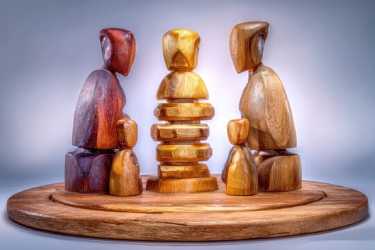 Wooden family figures on a circular wooden base