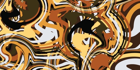 Liquify Abstract Pattern With Brown, White And Yellow Graphics Color Art Form. Digital Background With Liquifying Flow