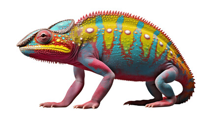 Obraz premium Striking chameleon presents vibrant colors, displaying its reptile beauty against a transparent backdrop.