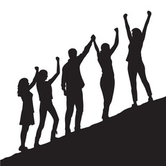 Fototapeta premium Family group happy with mountain vector silhouette