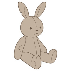 torn rabbit doll toy flat color vector illustration template design