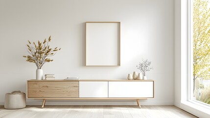 Modern Minimalist Room with Wooden Cabinet