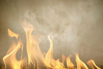 Burning fire on the warland. Inferno landscape, apocalyptic explosion illuminating barren, scorched...