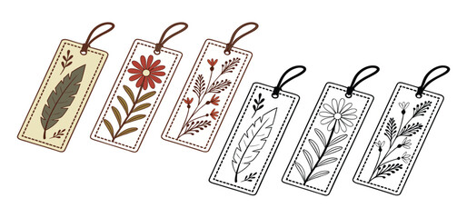 An artistic collection of decorative bookmarks with botanical and floral designs on a white background for reading © Hafiz