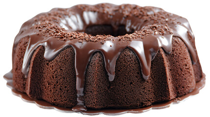 a chocolate bundt cake with chocolate icing on a plate