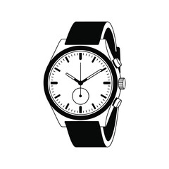 Naklejka premium Black and White Illustration of a Classic Wristwatch with Leather Strap