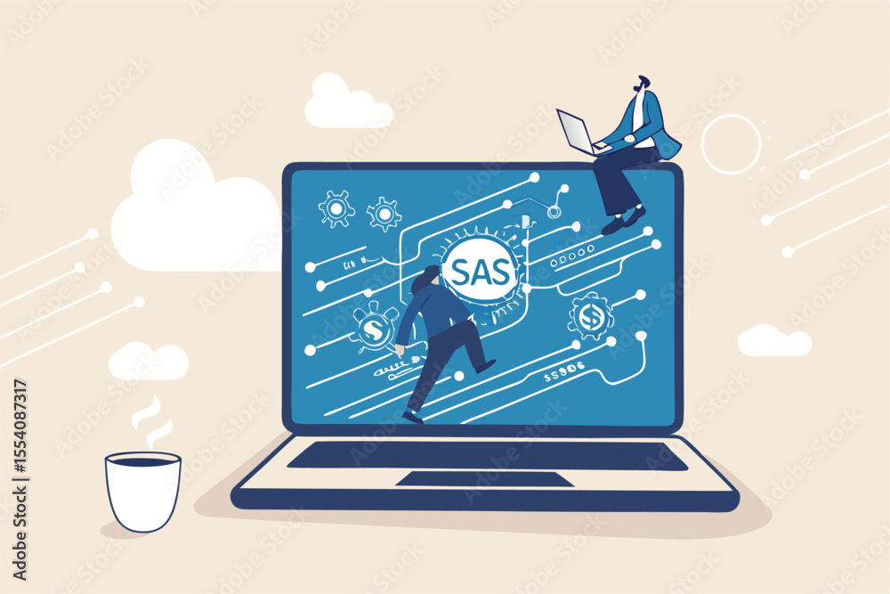 Wall mural saas software as a service, cloud computing software for client subscription, internet web applicati