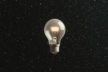 Lit lightbulb against a sparkling starfield background, a bright idea concept. Use for innovation, inspiration, and creative thinking themes.