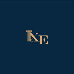 XE letter concept of elegant attorney design classy law logo with monogram and pillar