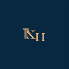 XH letter concept of elegant attorney design classy law logo with monogram and pillar