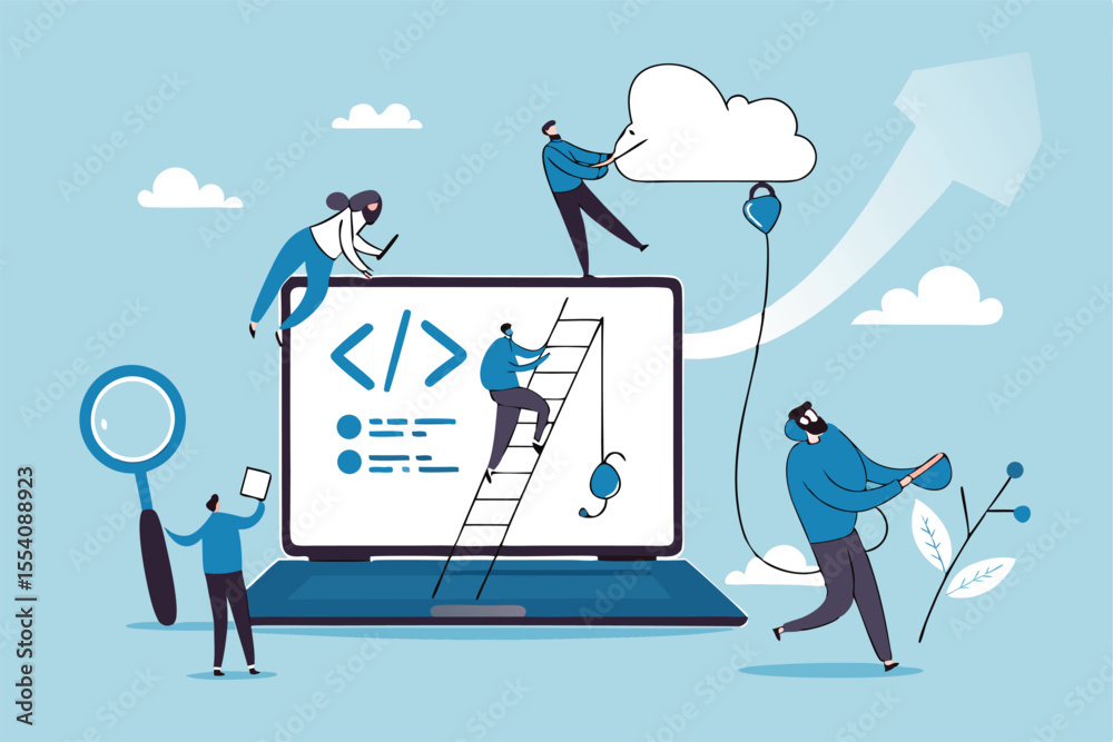 Fototapete software development, coding team, programming frontend backend framework, debugging algorithm, test