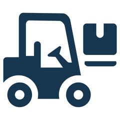 Industrial Forklift Icon Moving a Large Box, Symbolizing Efficient Warehouse Operations and Material Handling Logistics